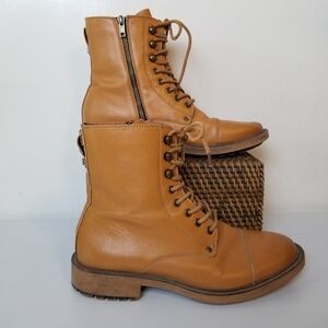 J75 Jump Cylinder Leather Side Zip Lace Up Toe Cap Motorcycle Boot